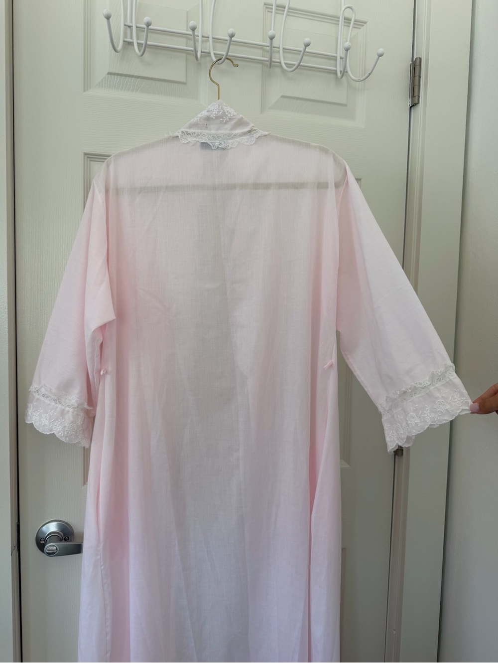 Vintage Christian Dior Lingerie Sheer Pink Lace Peignoir Robe - one size - Picture 10 of 11